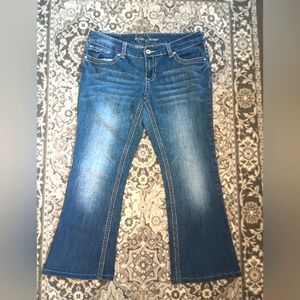 Ariya Flare Jeans 13/14 Short Embellished Flap Pocket Low Rise 27 Inseam Y2K